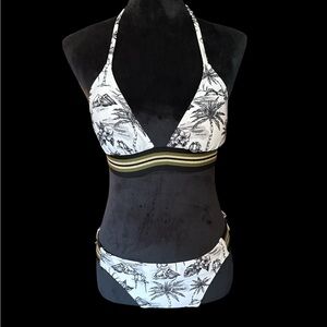 Black and White Palm Print Bikini Top sz Med, Bottom sz L